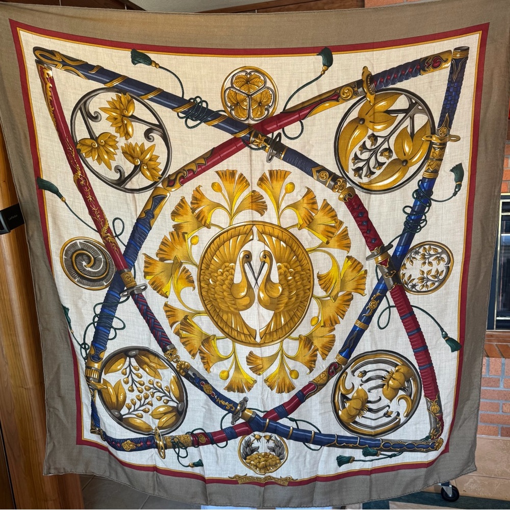 Hermes 140 Silk Cashmere “Daïmyo Princes du Soleil Levant"
